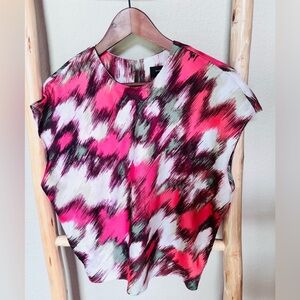 Banana Republic Abstract Print Boxy Cropped Blouse S Keyhole Back